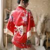 Sexy Kimono Nightgown Yukata for Woman Japanese Floral Fashion Yakata Cardigan Haori Silk Sleepwear Leisure Wear Pajamas Dress